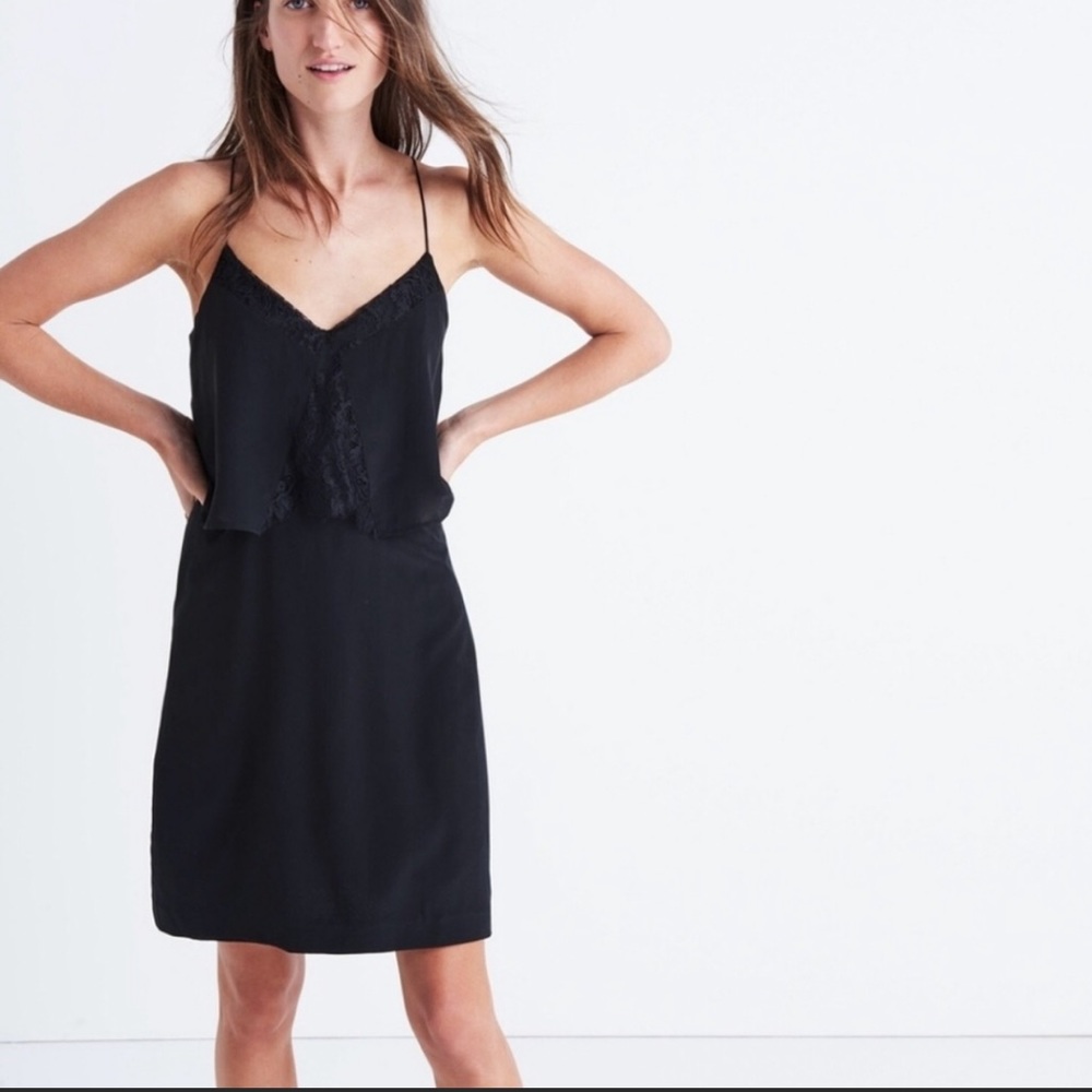 NWT Madewell Lowlight Lace Insert Silk Dress Sz 12